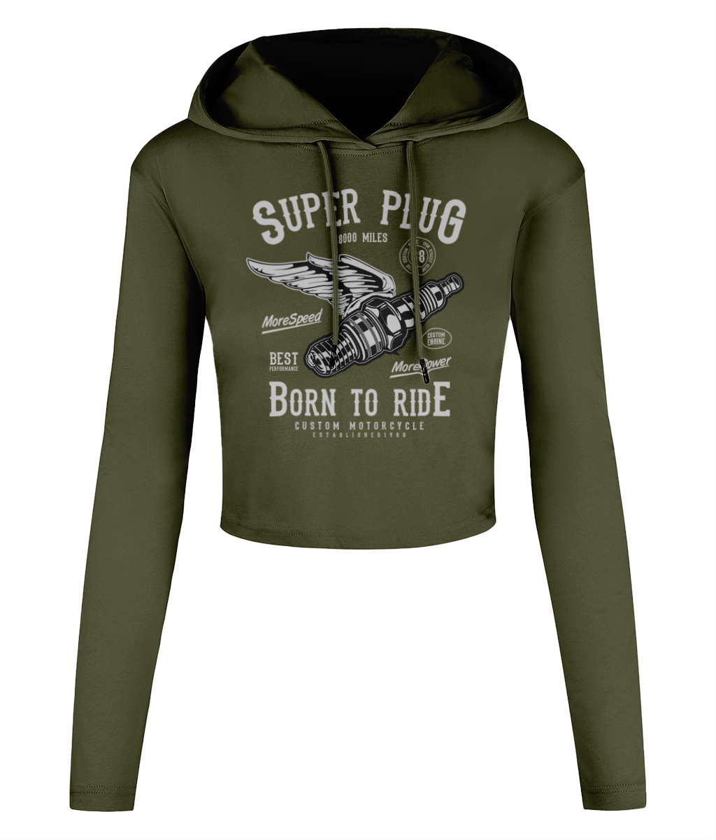 Super Plug - Women's Cropped Hooded T-shirt - Vitesse T-Shirts UK
