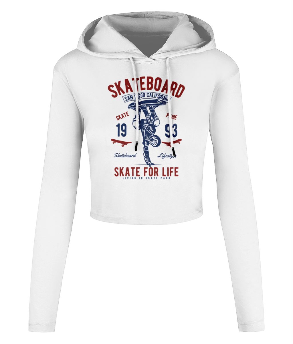 Skate For Life - Women's Cropped Hooded T-shirt - Vitesse T-Shirts UK