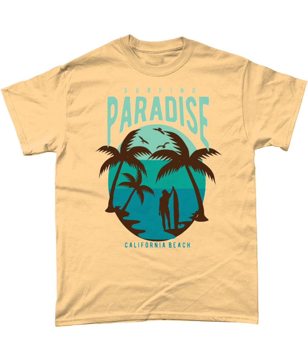 Surfing Paradise California Beach - Heavy Cotton T-Shirt - Vitesse T-Shirts UK