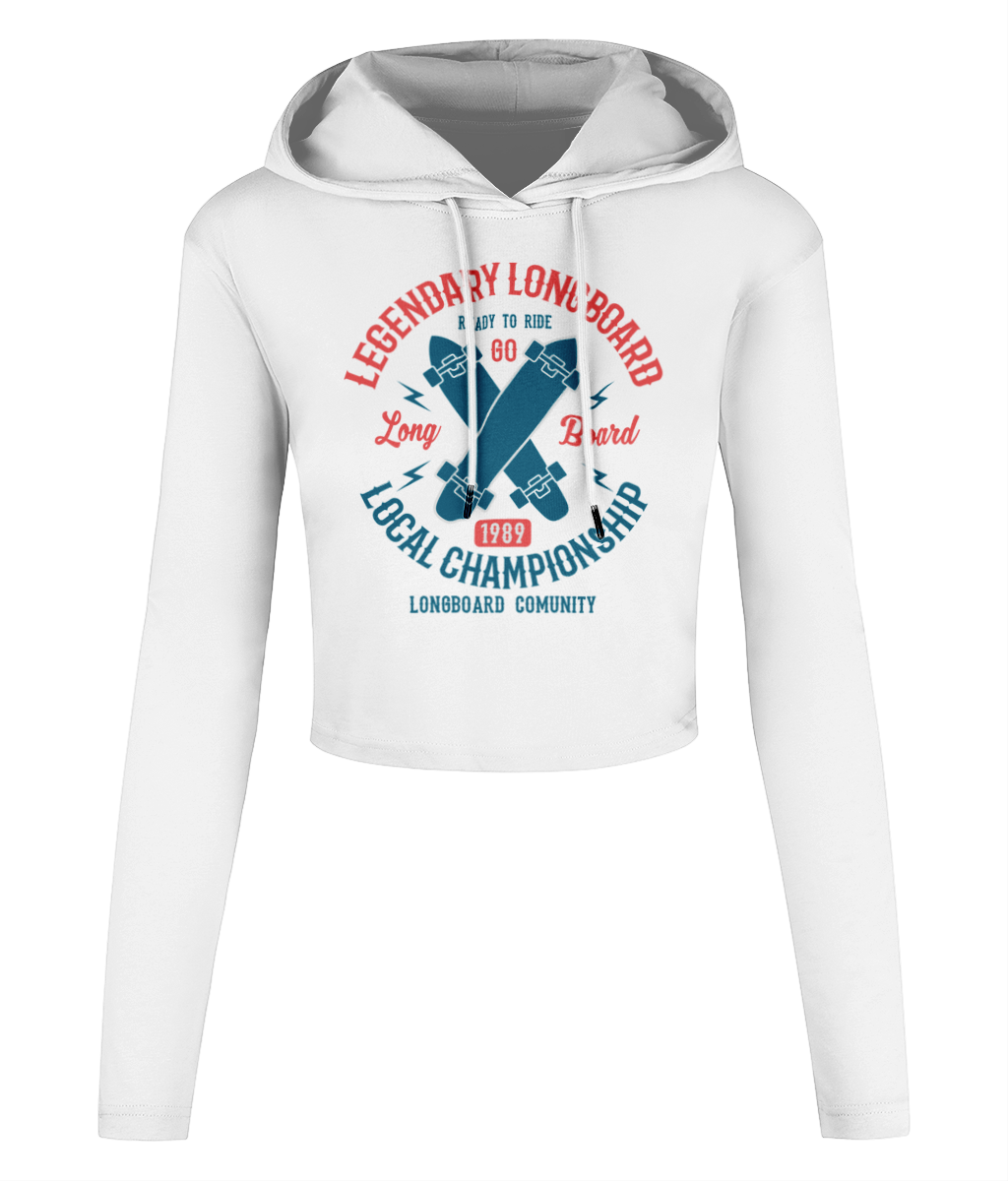 Legendary Longboard - Women's Cropped Hooded T-shirt - Vitesse T-Shirts UK