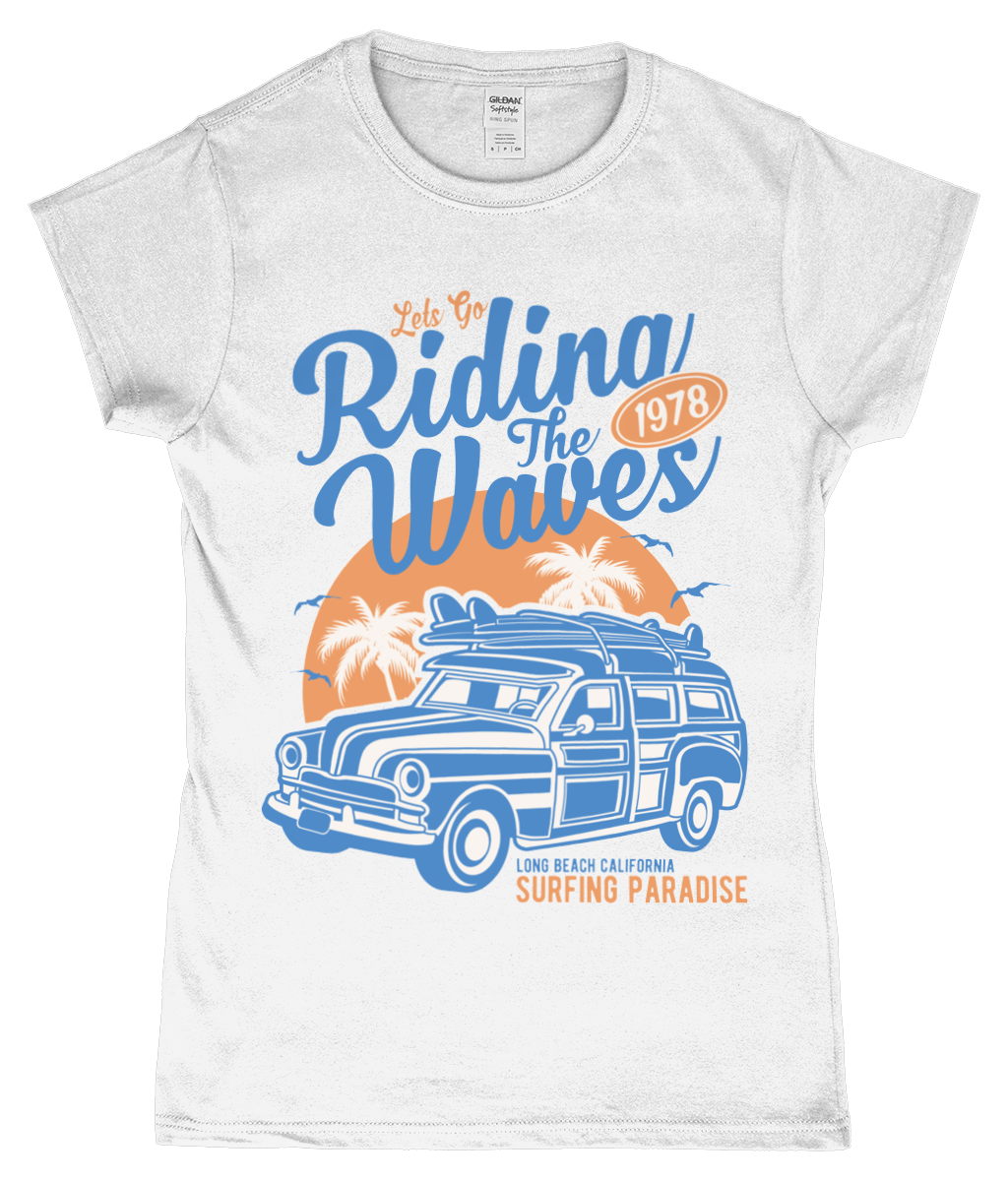 Riding The Waves – SoftStyle Ladies Fitted Ringspun T-Shirt - Vitesse T-Shirts UK