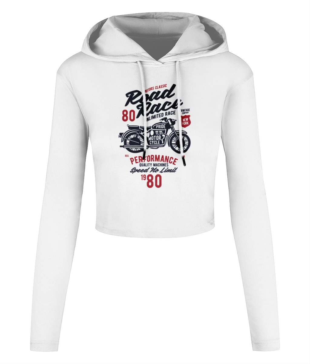 Road Race Motorcycle - Women's Cropped Hooded T-shirt - Vitesse T-Shirts UK