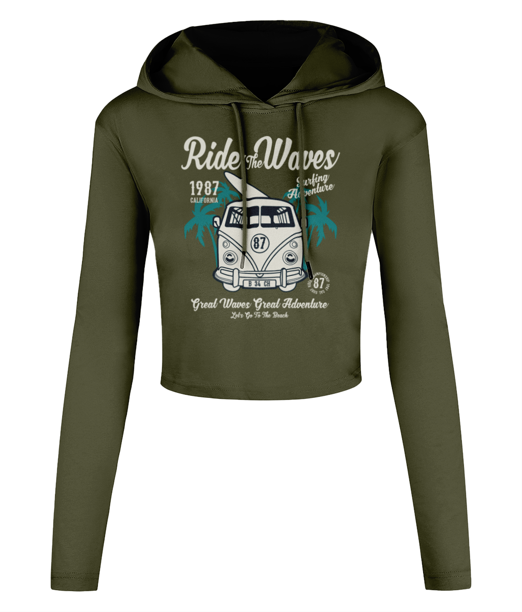 Ride The Waves - Women's Cropped Hooded T-shirt - Vitesse T-Shirts UK