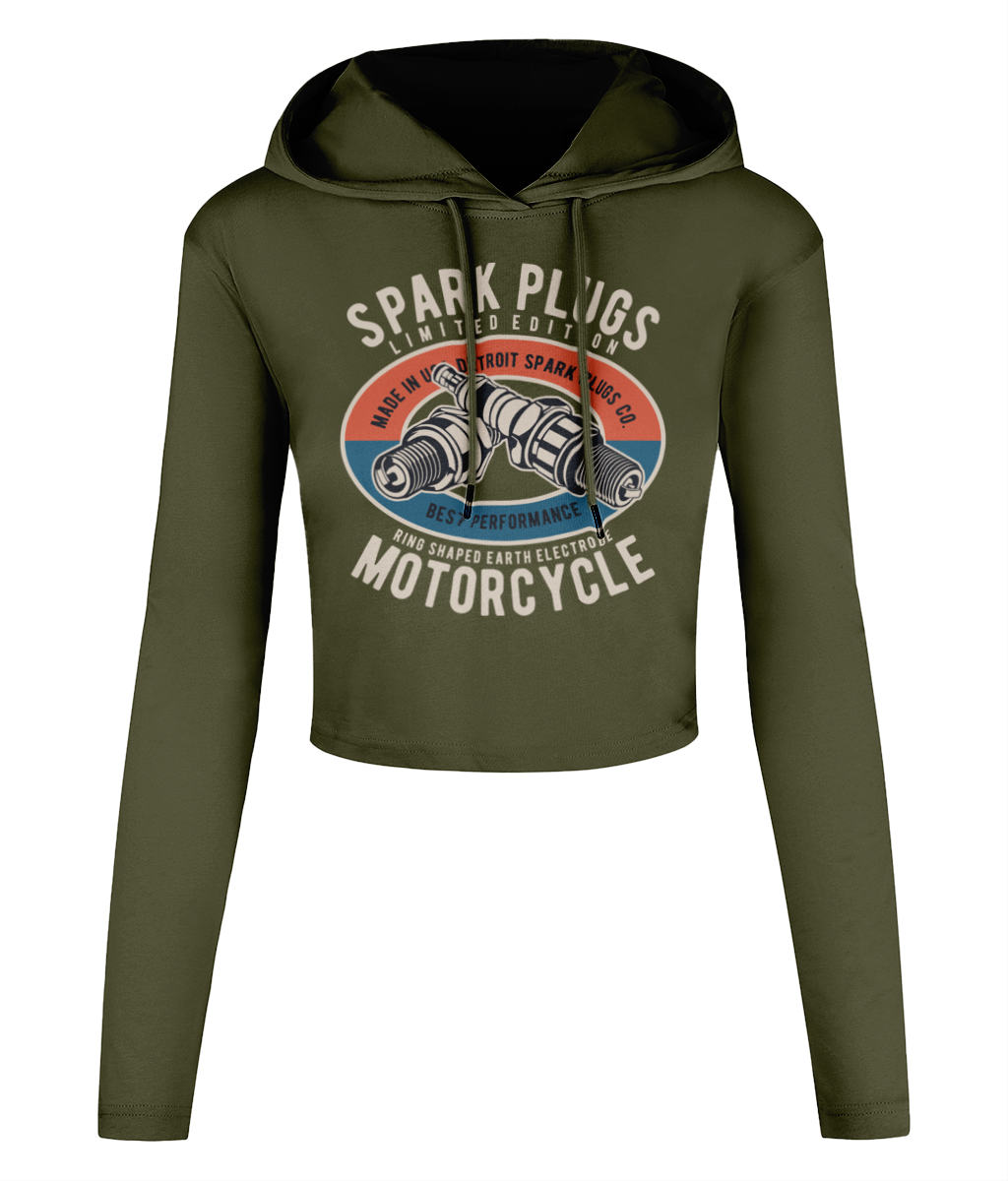Spark Plugs - Women's Cropped Hooded T-shirt - Vitesse T-Shirts UK