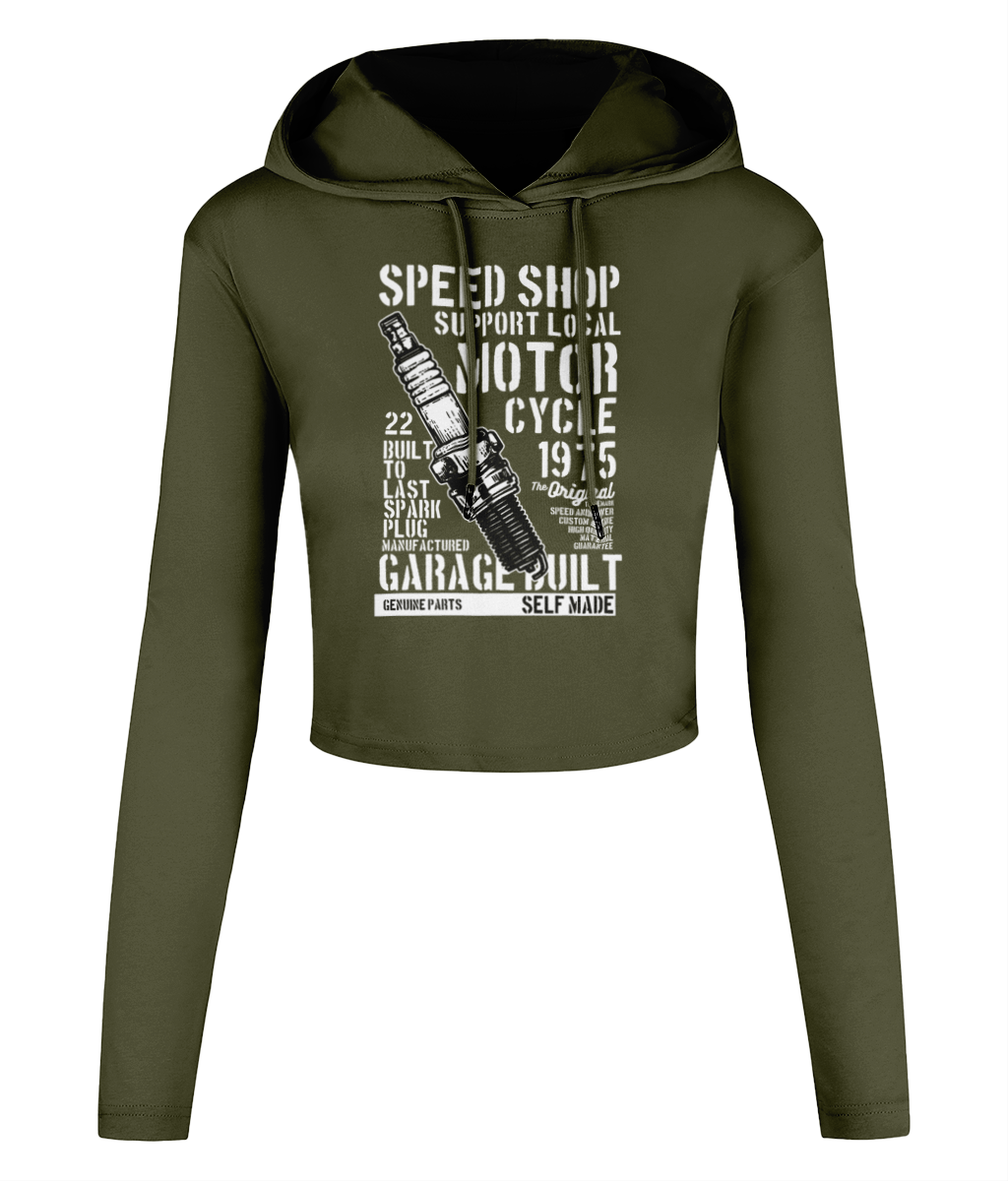 Speed Shop - Women's Cropped Hooded T-shirt - Vitesse T-Shirts UK