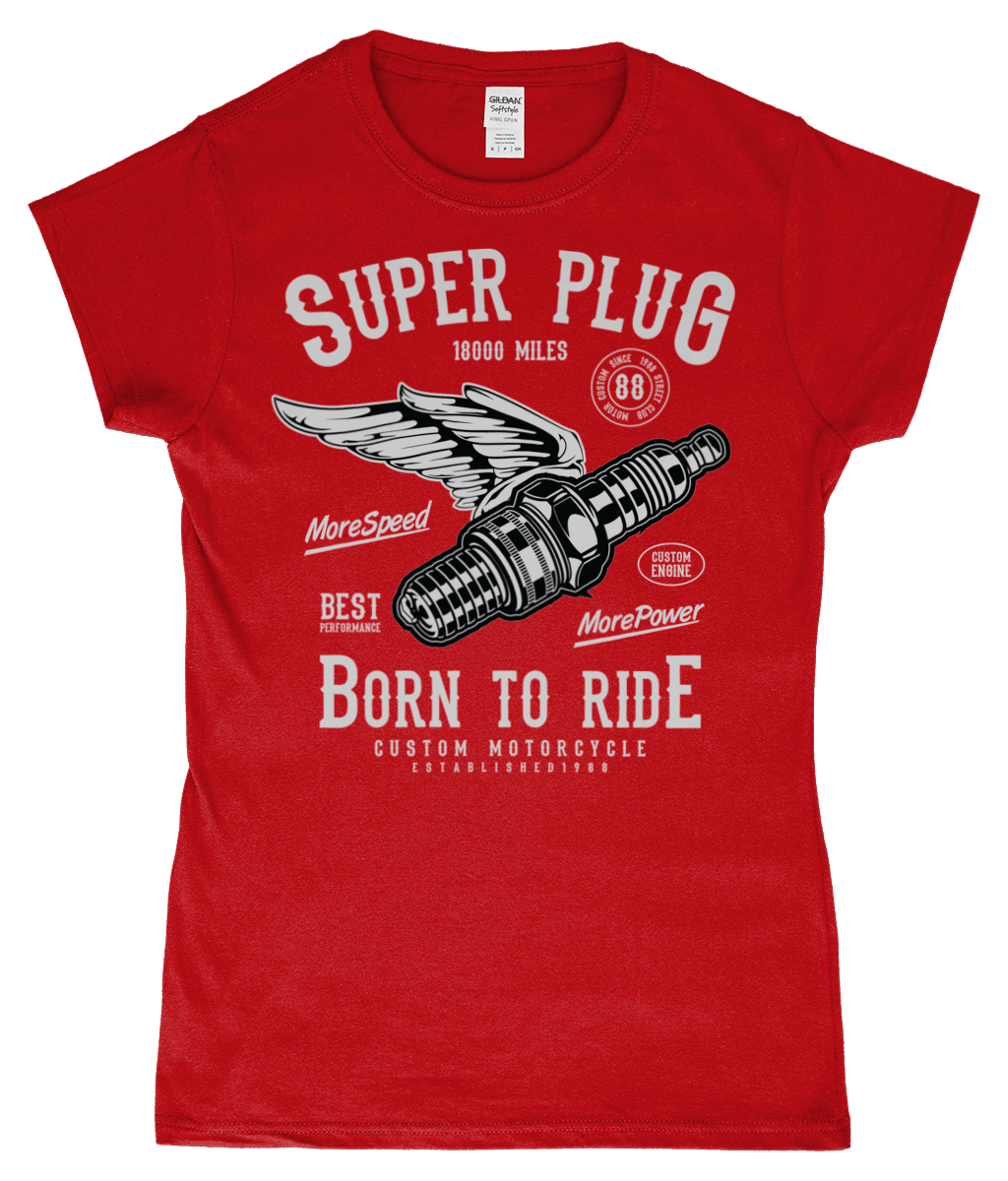 Super Plug – SoftStyle Ladies Fitted Ringspun T-Shirt - Vitesse T-Shirts UK