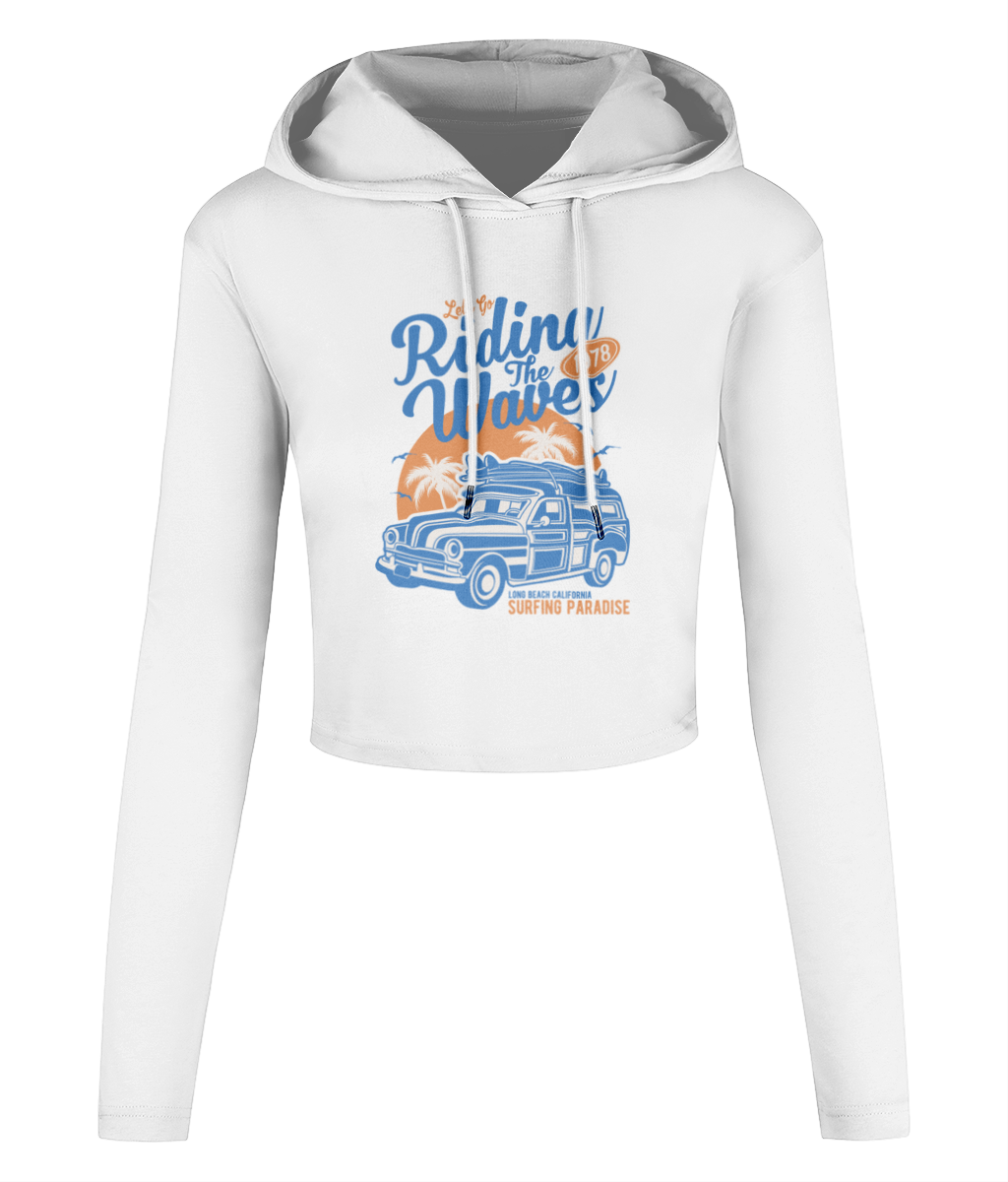 Riding The Waves - Women's Cropped Hooded T-shirt - Vitesse T-Shirts UK