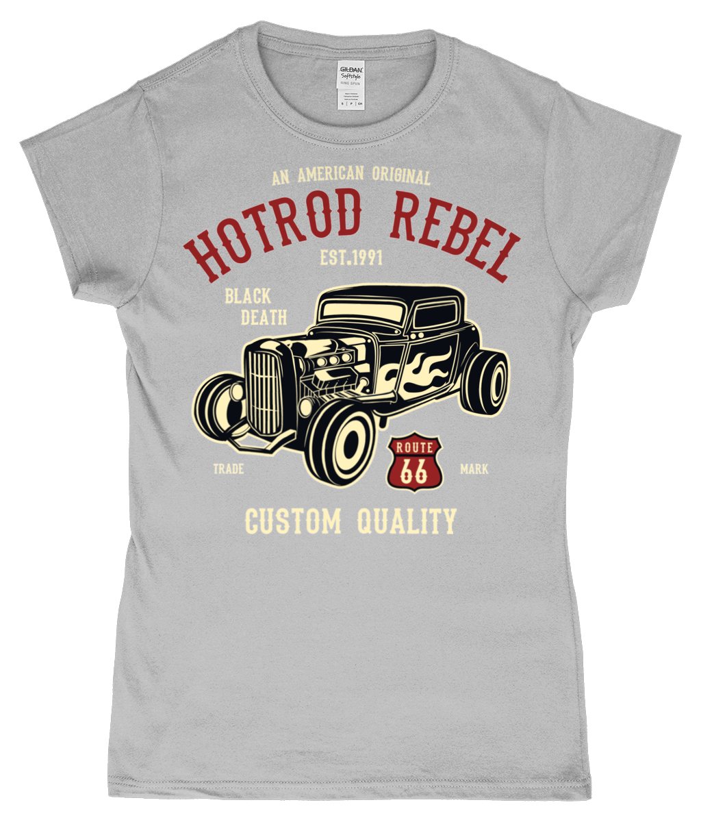 Hotrod Rebel - SoftStyle Ladies Fitted Ringspun T-Shirt - Vitesse T-Shirts UK