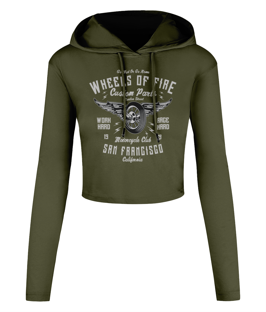 Wheels Of Fire - Women's Cropped Hooded T-shirt - Vitesse T-Shirts UK