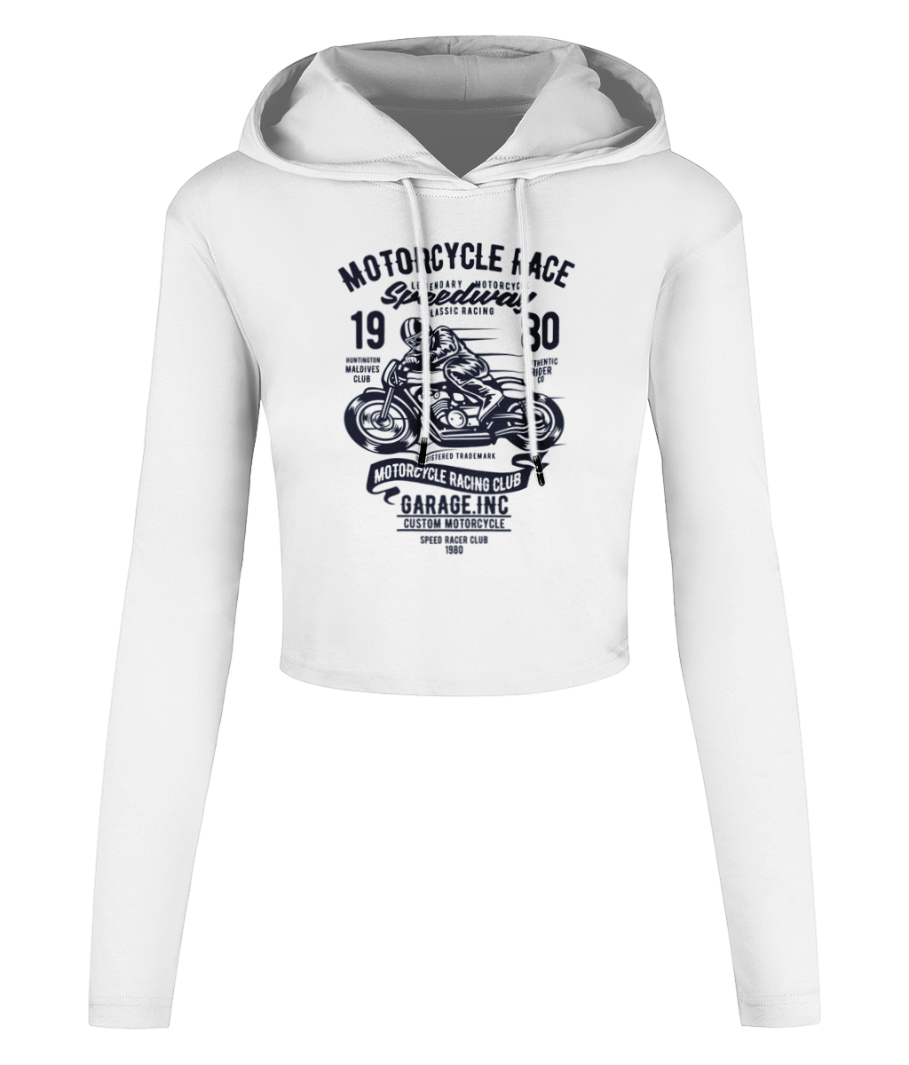 Motorcycle Race - Women's Cropped Hooded T-shirt - Vitesse T-Shirts UK