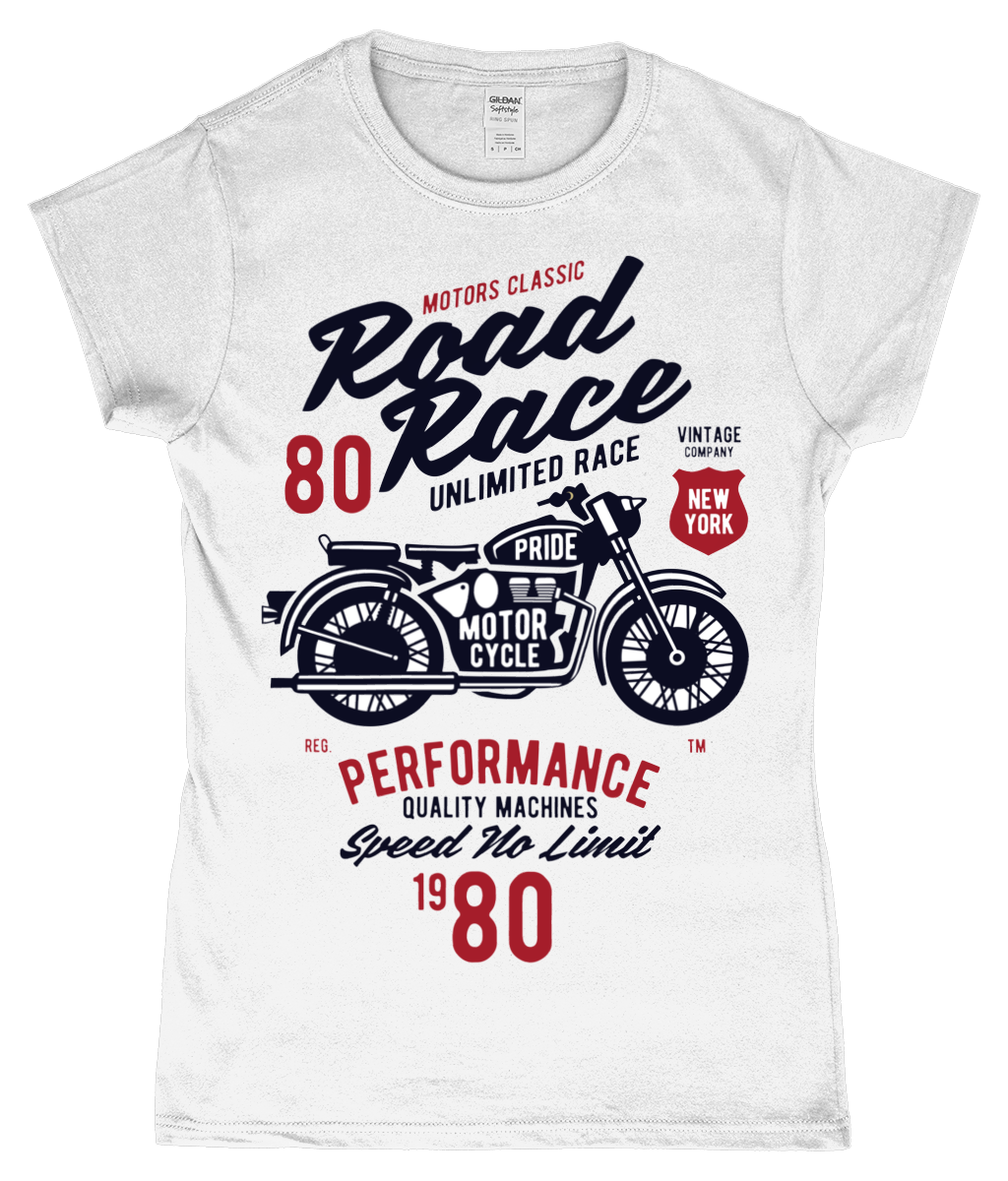 Road Race Motorcycle - SoftStyle Ladies Fitted Ringspun T-Shirt - Vitesse T-Shirts UK