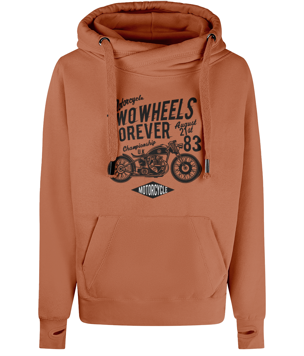 Two Wheels Forever Black - AWDis Cross Neck Hoodie - Vitesse T-Shirts UK