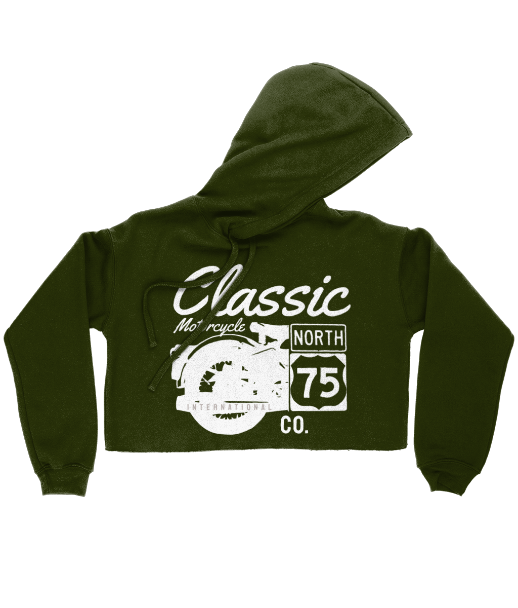 Classic Motorcycle 75 white - Bella Ladies Cropped Hoodie - Vitesse T-Shirts UK