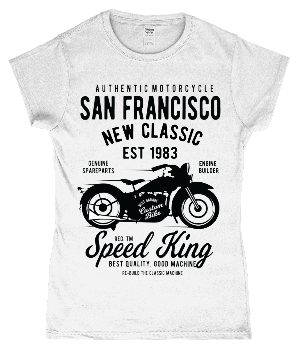 San Francisco Motorcycle - Gildan SoftStyle® Ladies Fitted Ringspun T-Shirt - Vitesse T-Shirts UK