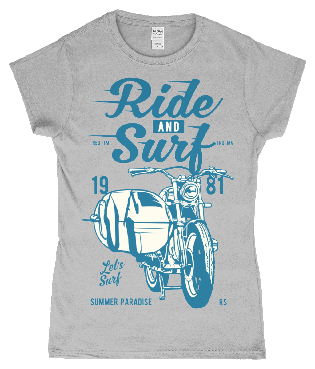 Ride And Surf – SoftStyle Ladies Fitted Ringspun T-Shirt - Vitesse T-Shirts UK