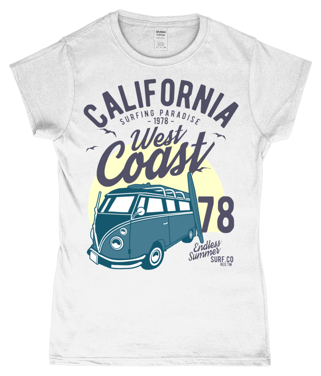 California West Coast v2 - Gildan SoftStyle® Ladies Fitted Ringspun T-Shirt - Vitesse T-Shirts UK