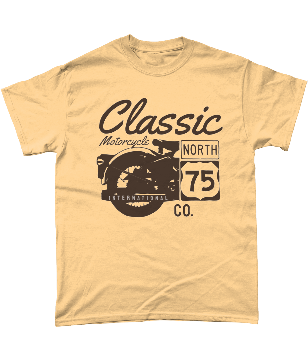 Classic Motorcycle 75 Black - Heavy Cotton T-Shirt - Vitesse T-Shirts UK