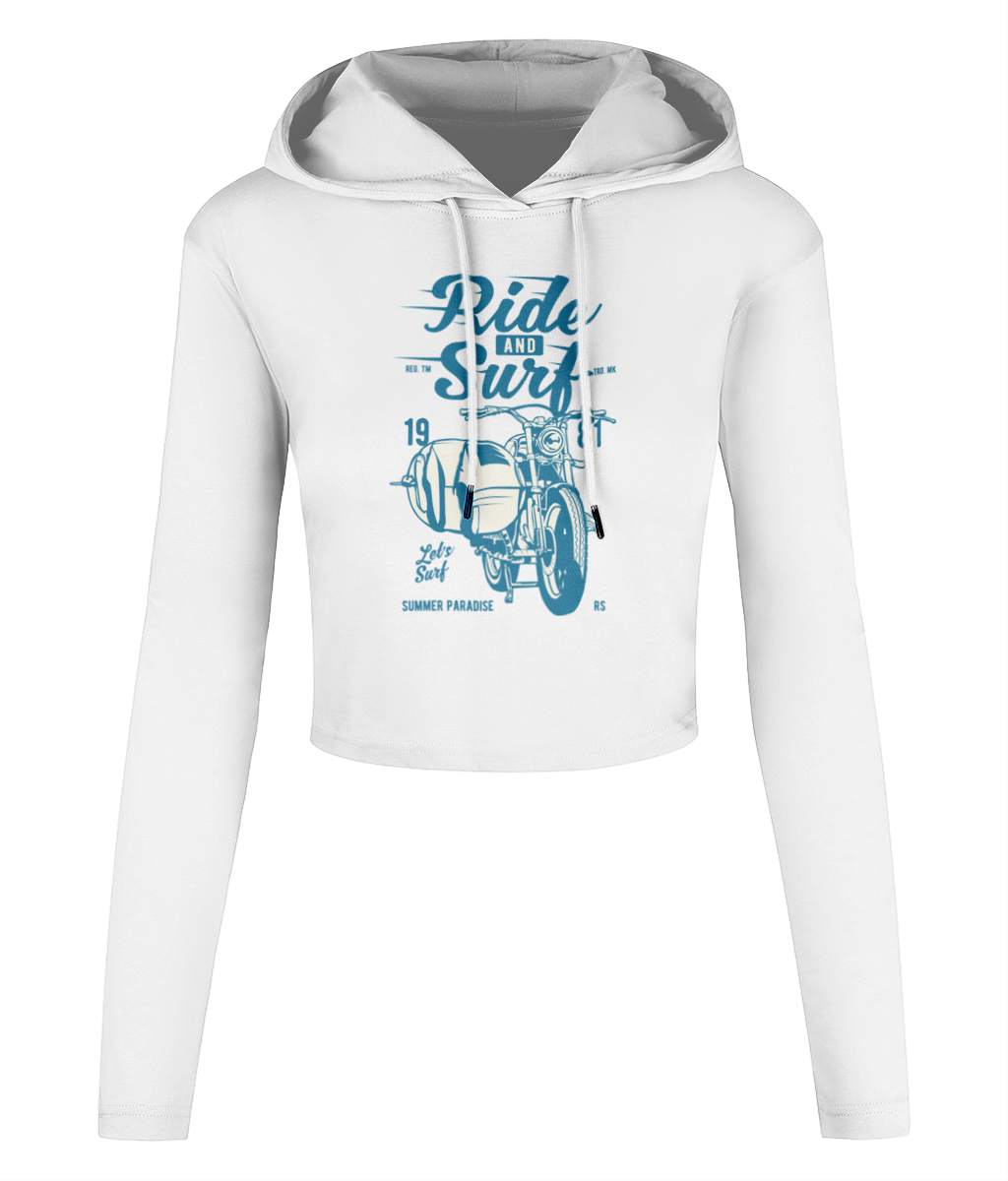 Ride And Surf - Women's Cropped Hooded T-shirt - Vitesse T-Shirts UK