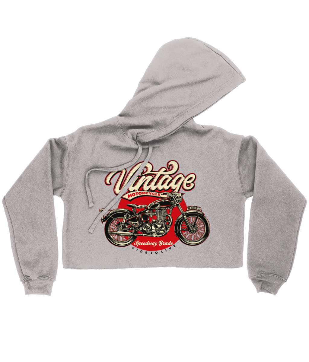 Vintage Motorcycle - Bella Ladies Cropped Hoodie - Vitesse T-Shirts UK