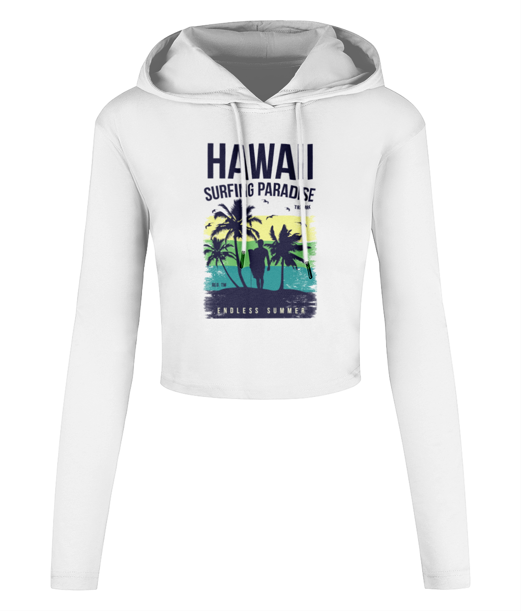Hawaii Endless Summer - Women's Cropped Hooded T-shirt - Vitesse T-Shirts UK