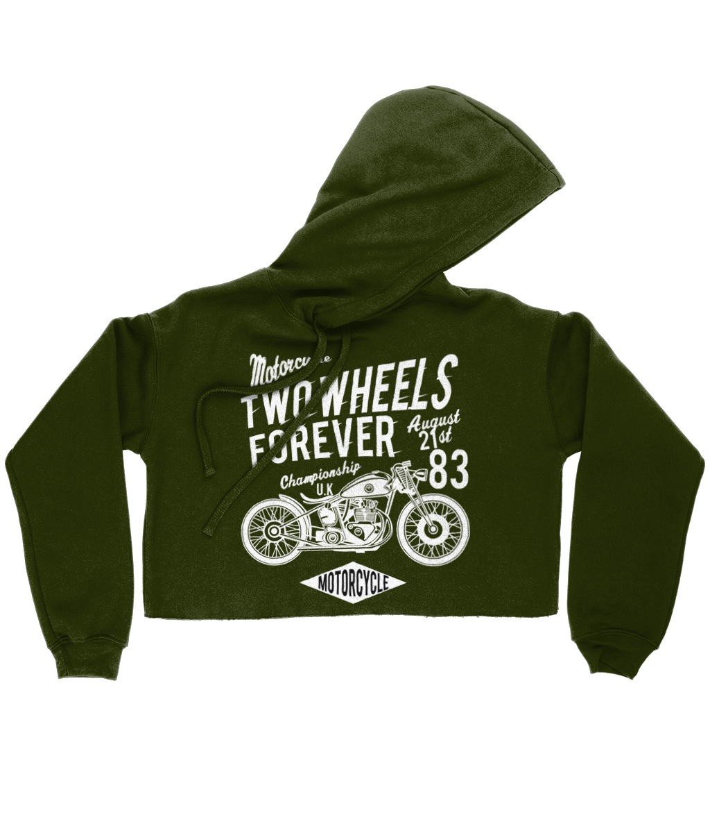 Two Wheels Forever White - Bella Ladies Cropped Hoodie - Vitesse T-Shirts UK