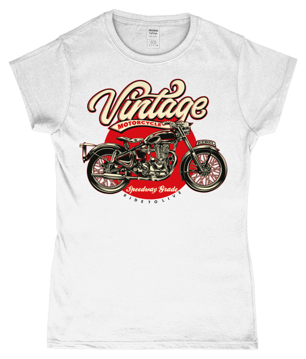 Vintage Motorcycle - SoftStyle® Ladies Fitted Ringspun T-Shirt - Vitesse T-Shirts UK