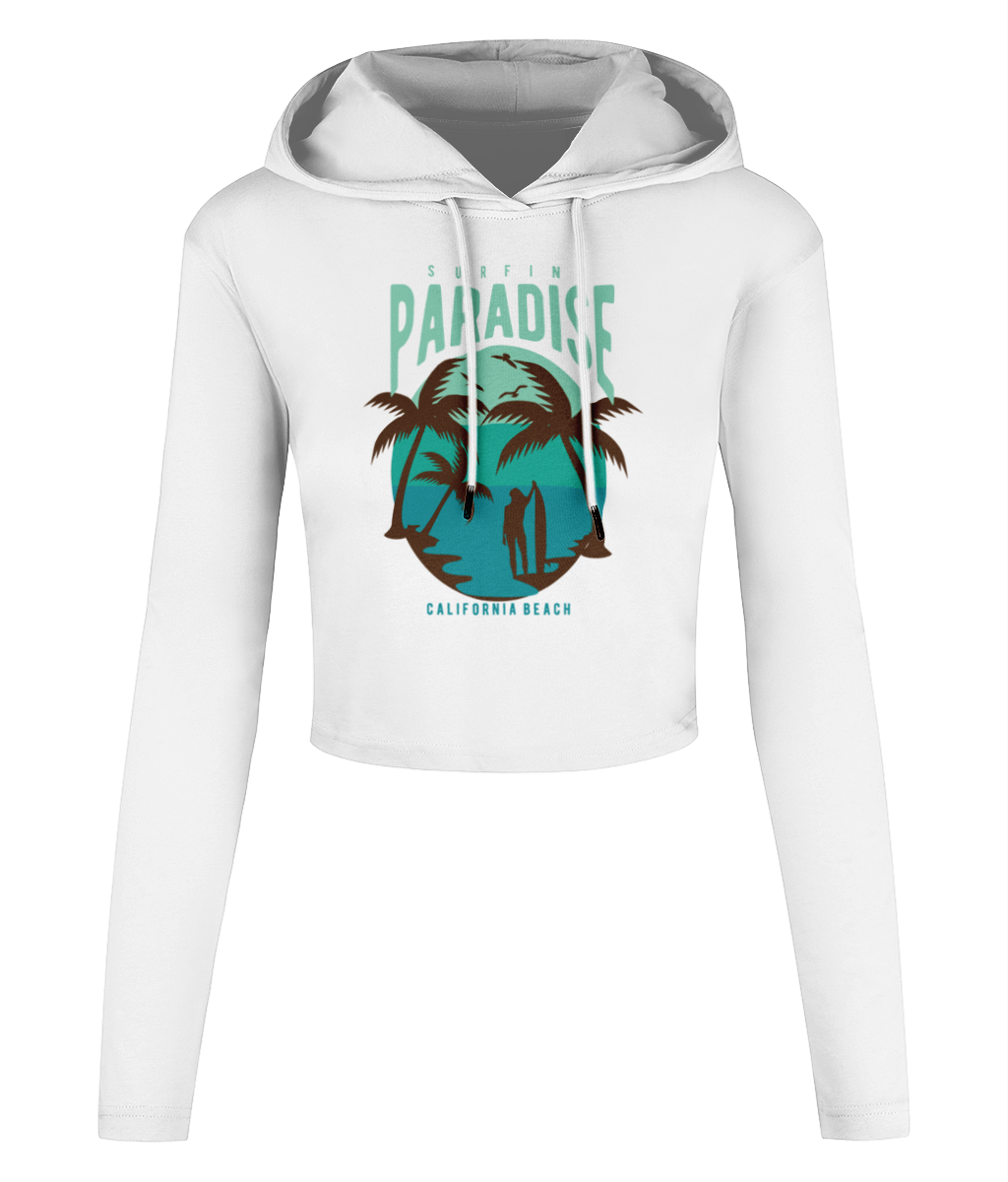 Surfing Paradise California Beach - Women's Cropped Hooded T-shirt - Vitesse T-Shirts UK