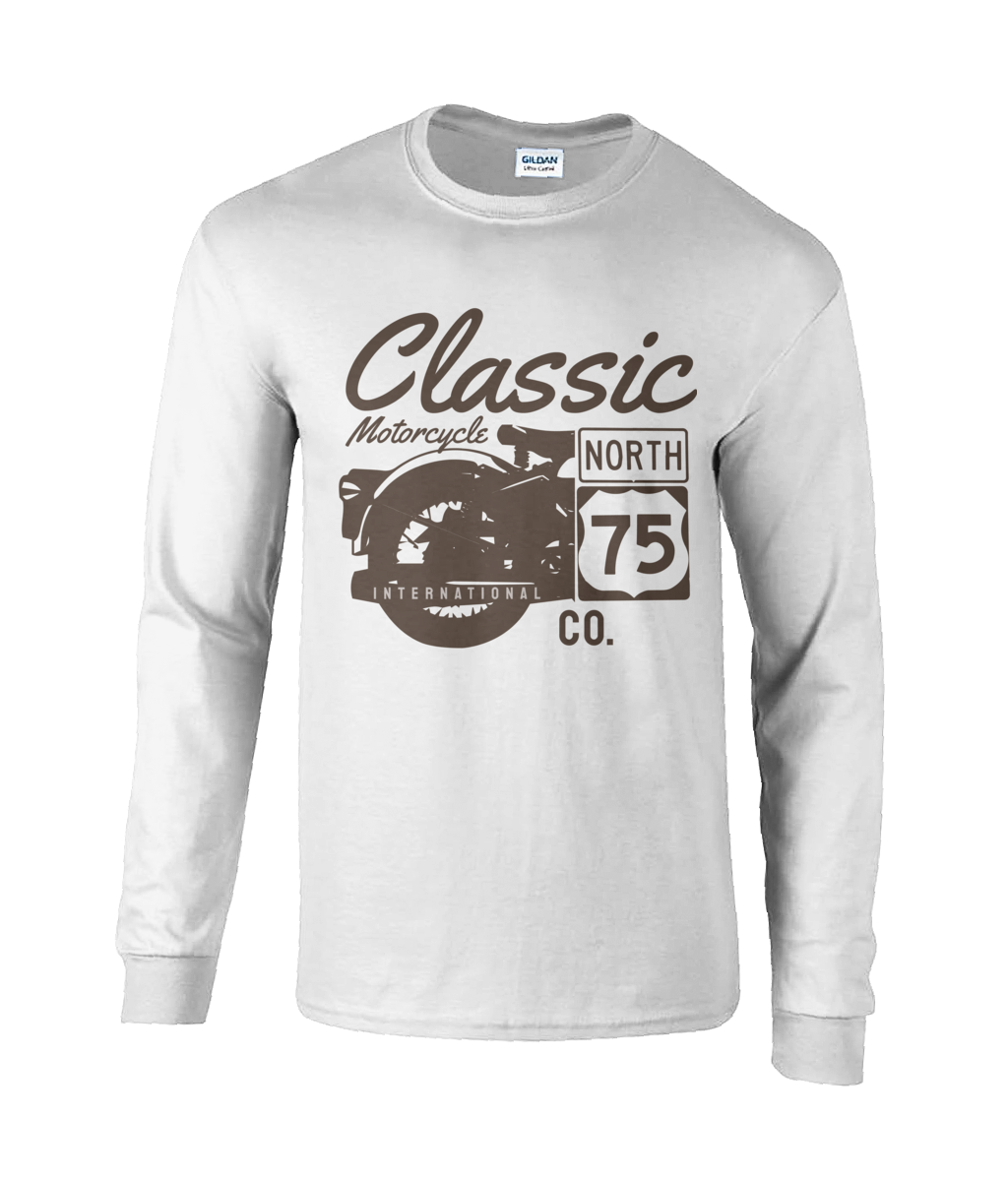 Classic Motorcycle 75 Black - Ultra Cotton Long Sleeve T-Shirt - Vitesse T-Shirts UK