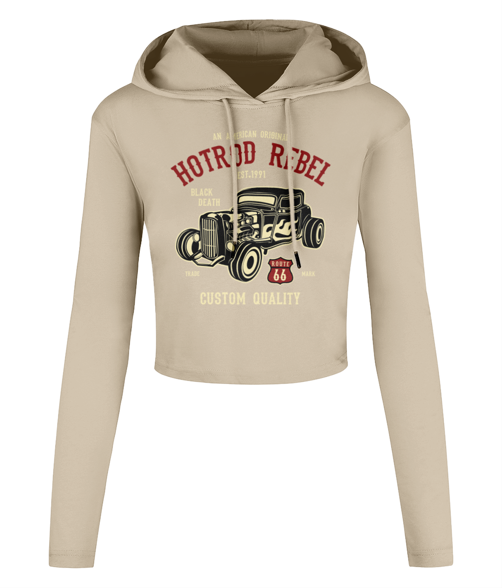 Hotrod Rebel - Women's Cropped Hooded T-shirt - Vitesse T-Shirts UK
