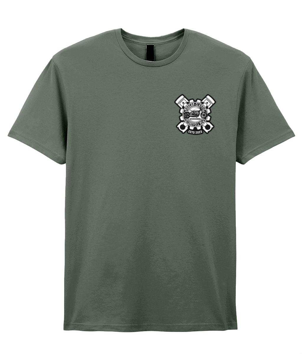 Modern Classic Motorcycle News (logo front and back) - Heavy Cotton T-Shirt