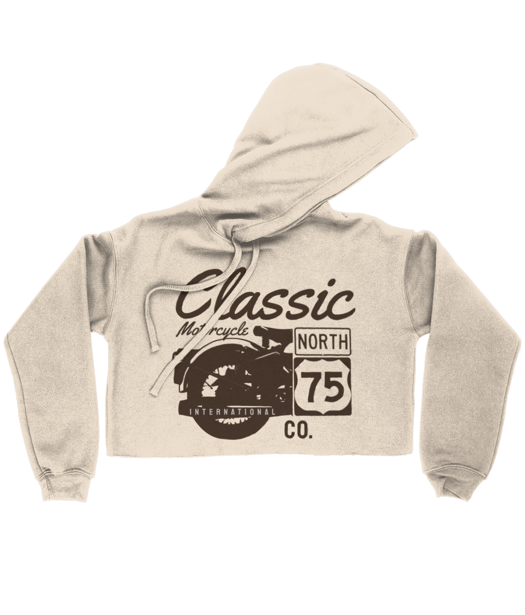 Classic Motorcycle 75 Black - Bella Ladies Cropped Hoodie