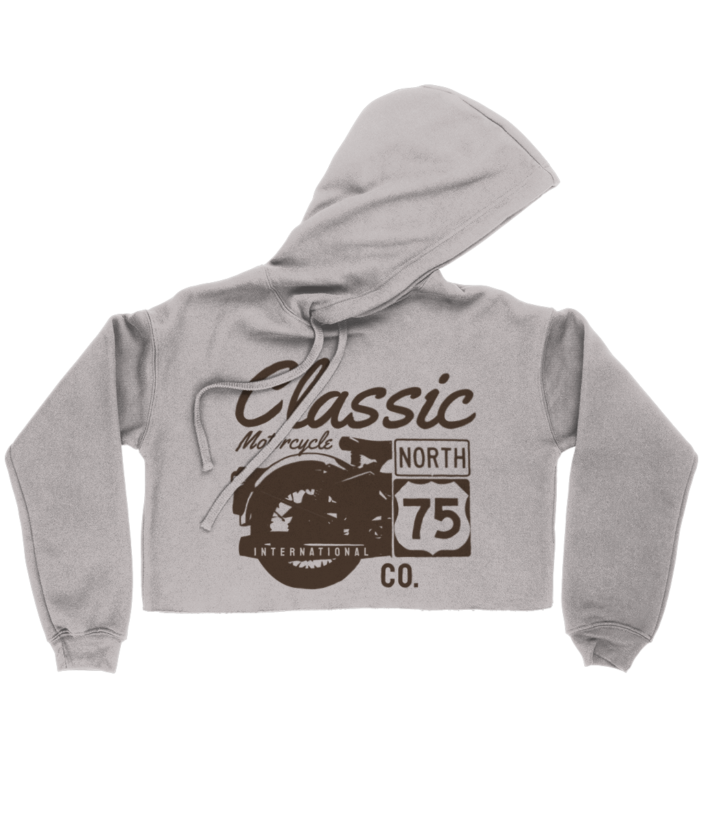 Classic Motorcycle 75 Black - Bella Ladies Cropped Hoodie