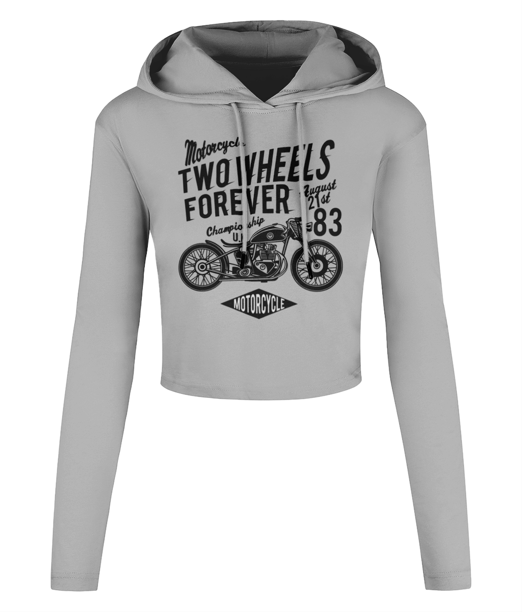 Two Wheels Forever Black - Women's Cropped Hooded T-shirt