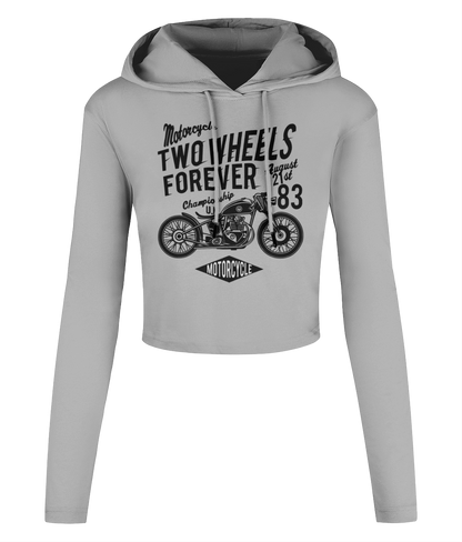 Two Wheels Forever Black - Women's Cropped Hooded T-shirt