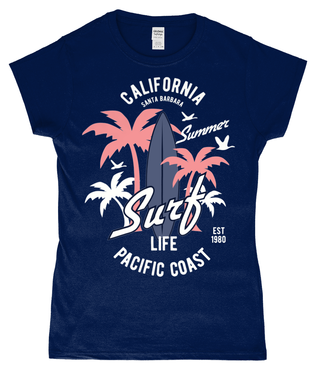 California Surf - Gildan SoftStyle® Ladies Fitted Ringspun T-Shirt - Vitesse T-Shirts UK