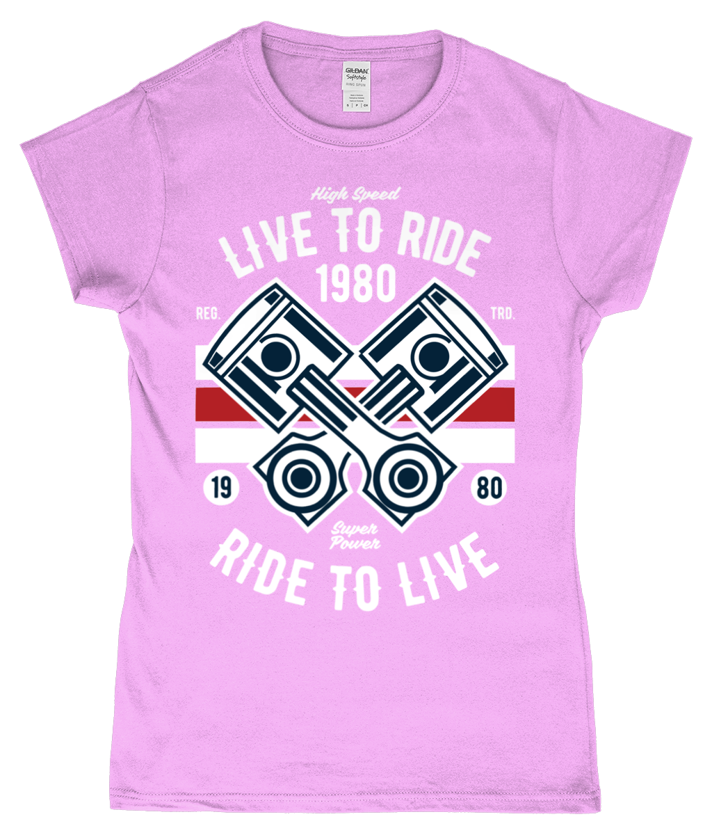 Live To Ride 1980 - Gildan SoftStyle® Ladies Fitted Ringspun T-Shirt - Vitesse T-Shirts UK