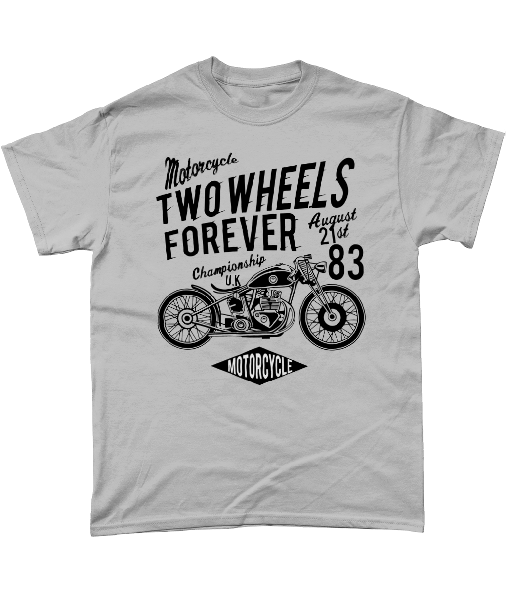 Two Wheels Forever Black – Gildan Heavy Cotton T-Shirt - Vitesse T-Shirts UK