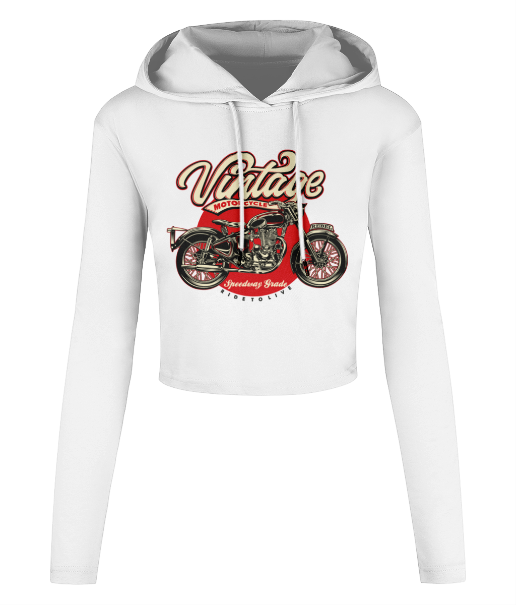 Vintage Motorrad - Kurzes T-Shirt mit Kapuze für Damen