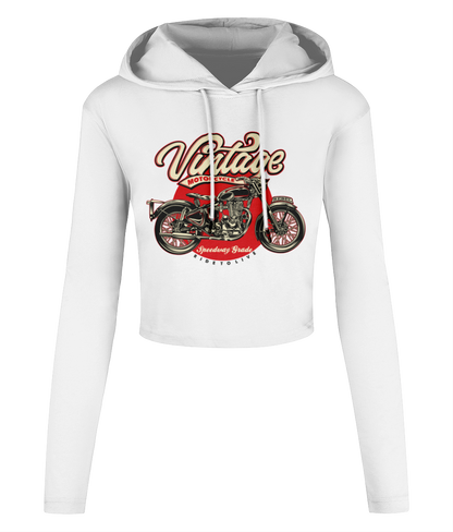 Vintage Motorcycle - Women's Cropped Hooded T-shirt - Vitesse T-Shirts UK