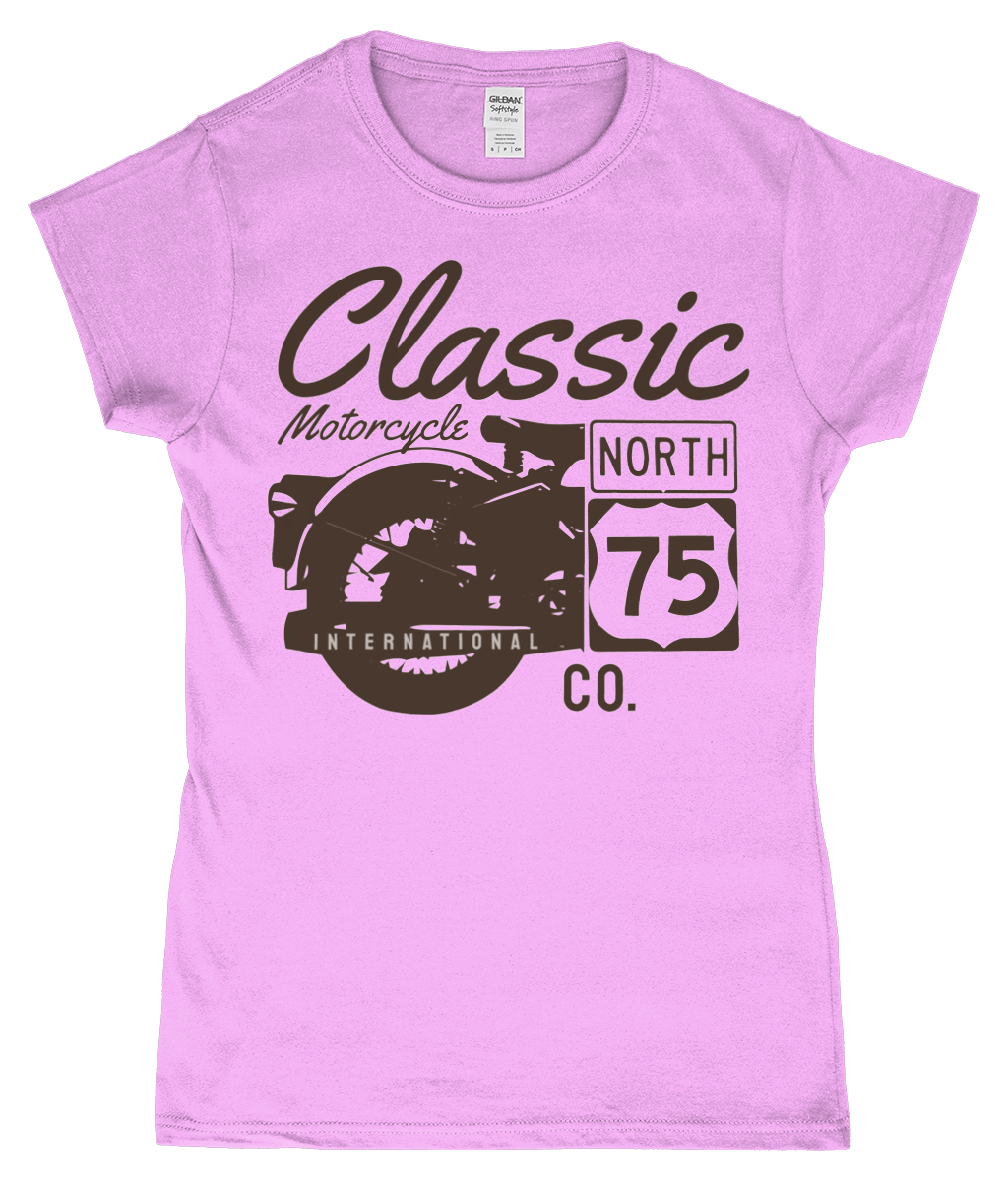 Classic Motorcycle 75 Schwarz - Gildan SoftStyle® Tailliertes ringgesponnenes T-Shirt für Damen