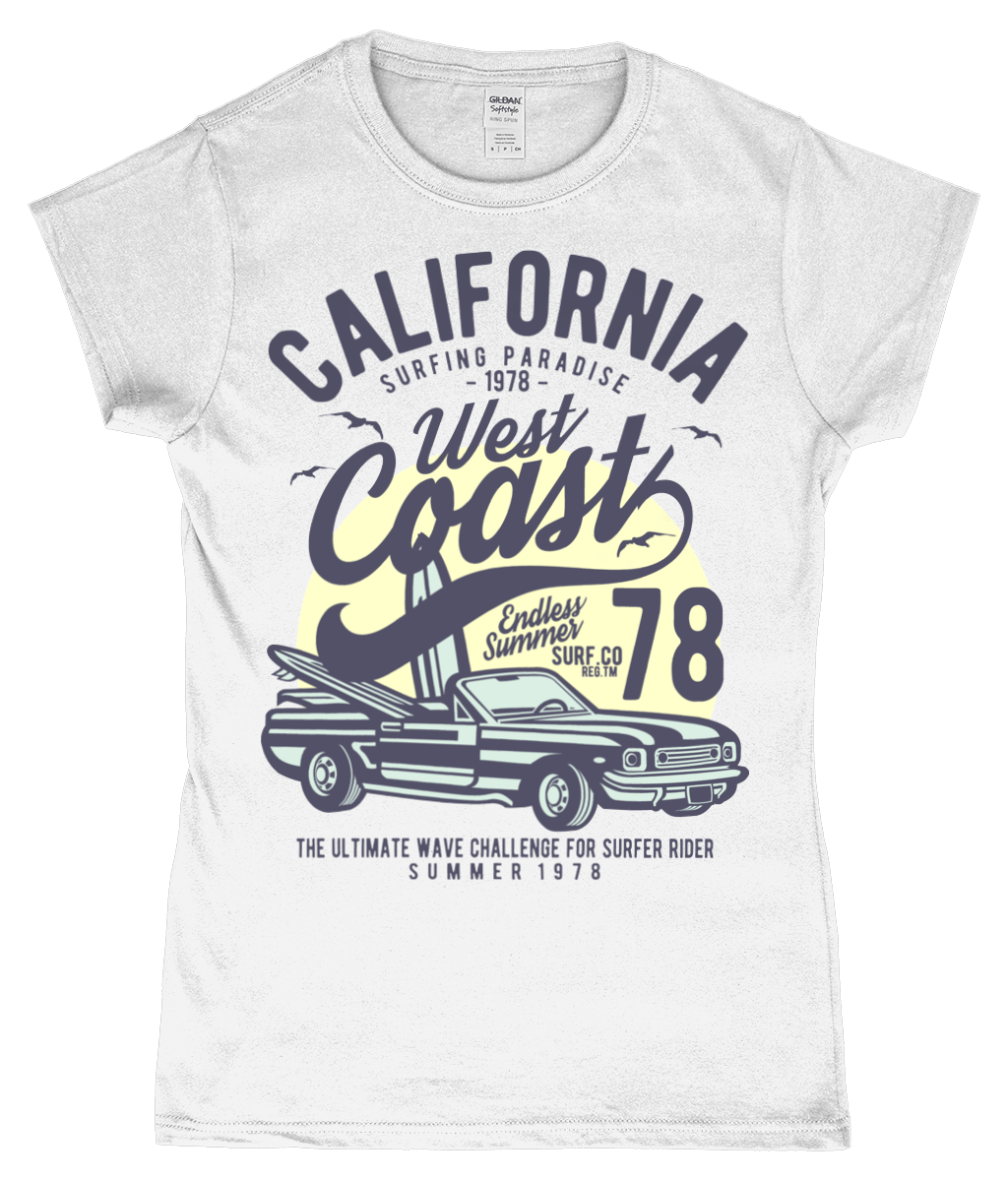 California West Coast – Gildan SoftStyle® Ladies Fitted Ringspun T-Shirt - Vitesse T-Shirts UK