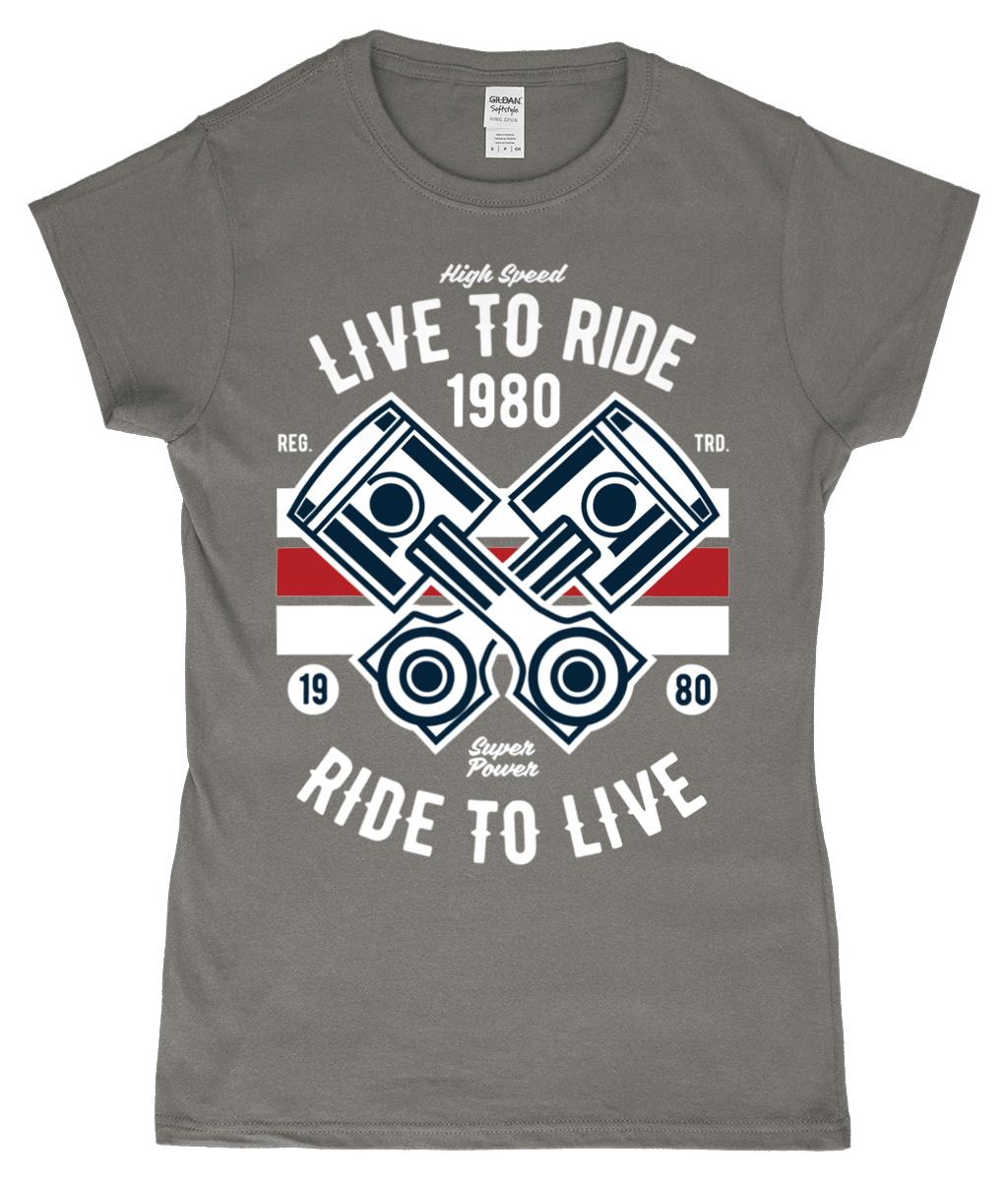 Live To Ride 1980 - Gildan SoftStyle® Ladies Fitted Ringspun T-Shirt - Vitesse T-Shirts UK