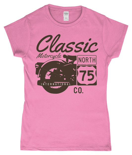 Classic Motorcycle 75 Schwarz - Gildan SoftStyle® Tailliertes ringgesponnenes T-Shirt für Damen