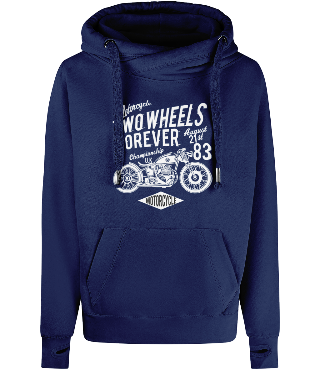 Two Wheels Forever White - AWDis Cross Neck Hoodie