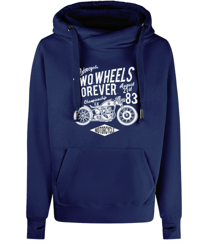 Two Wheels Forever White - AWDis Cross Neck Hoodie