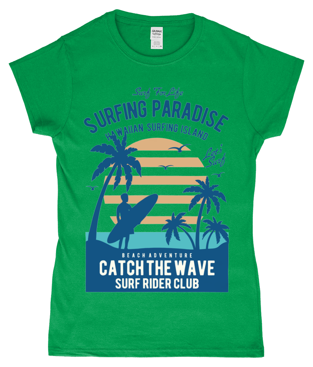 Surfing Paradise - SoftStyle Ladies Fitted Ringspun T-Shirt