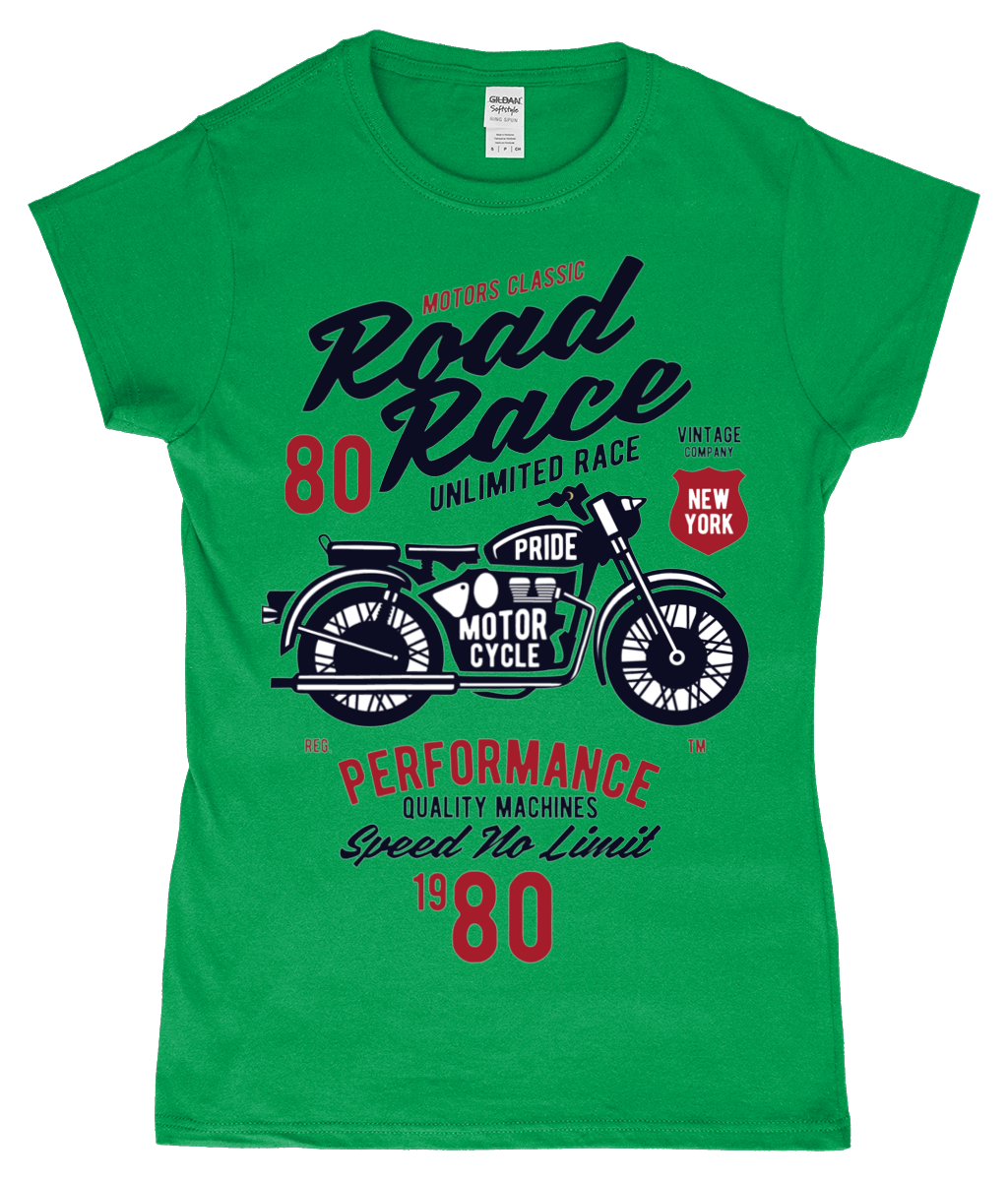 Road Race Motorcycle - SoftStyle Ladies Fitted Ringspun T-Shirt