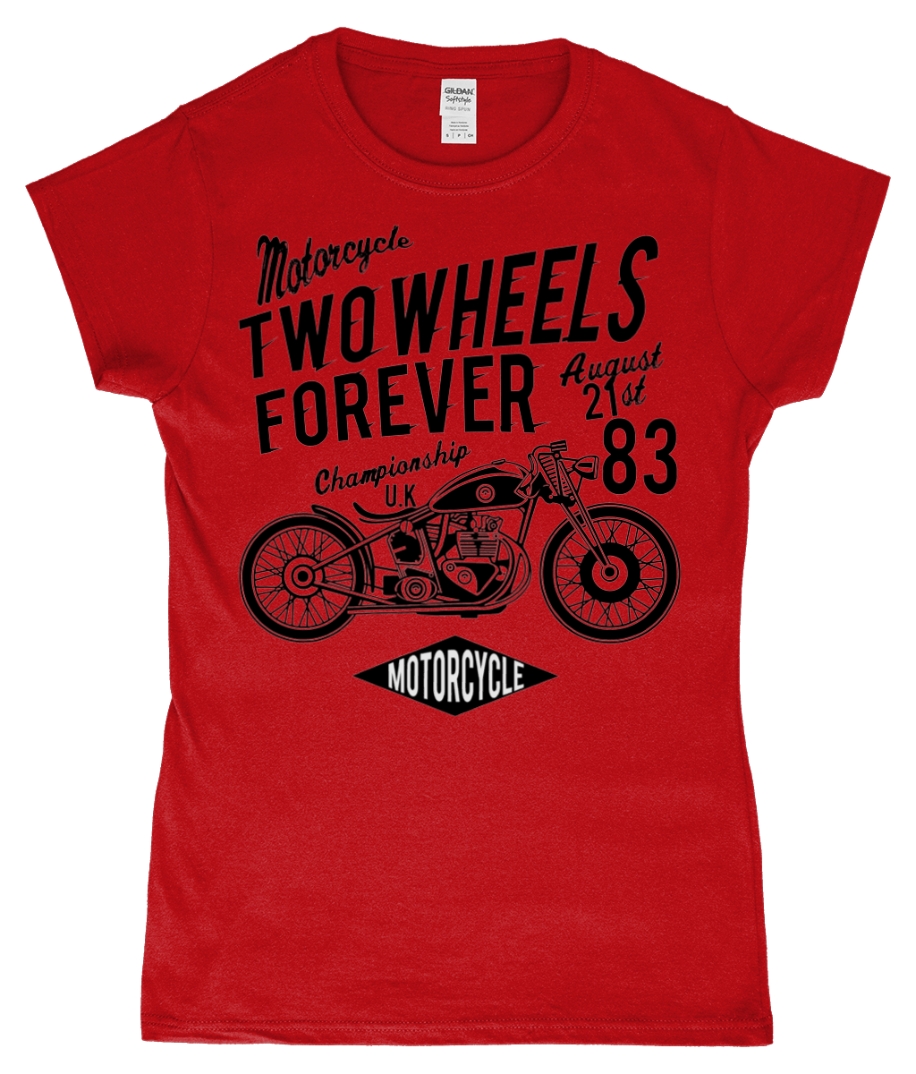 Two Wheels Forever Black – Gildan SoftStyle® Ladies Fitted Ringspun T-Shirt - Vitesse T-Shirts UK