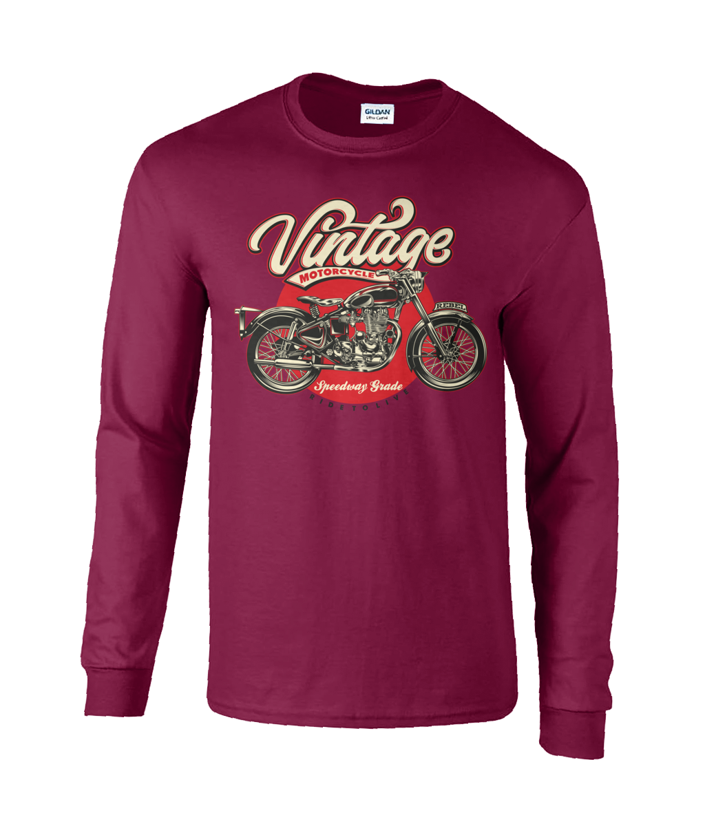 Moto vintage - T-shirt à manches longues en coton ultra