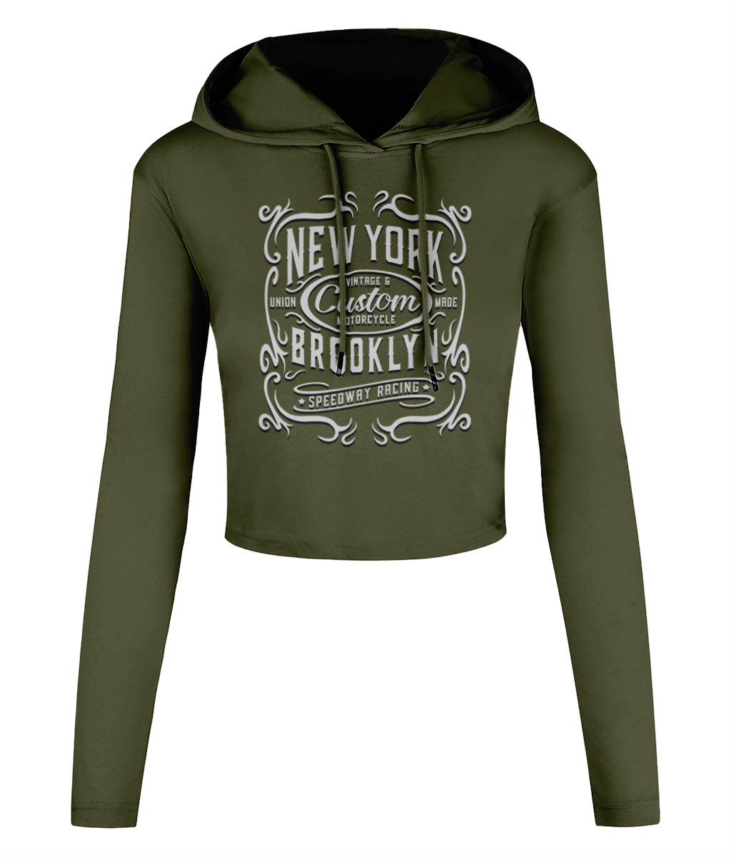 New York Motorcycle - Women's Cropped Hooded T-shirt